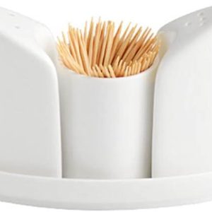 123Arts Ceramic Salt and Pepper Shaker Toothpick Holder with Tray, Set of 4