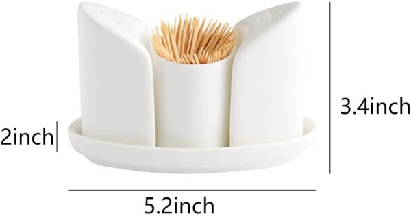 123Arts Ceramic Salt and Pepper Shaker Toothpick Holder with Tray, Set of 4 - Image 2