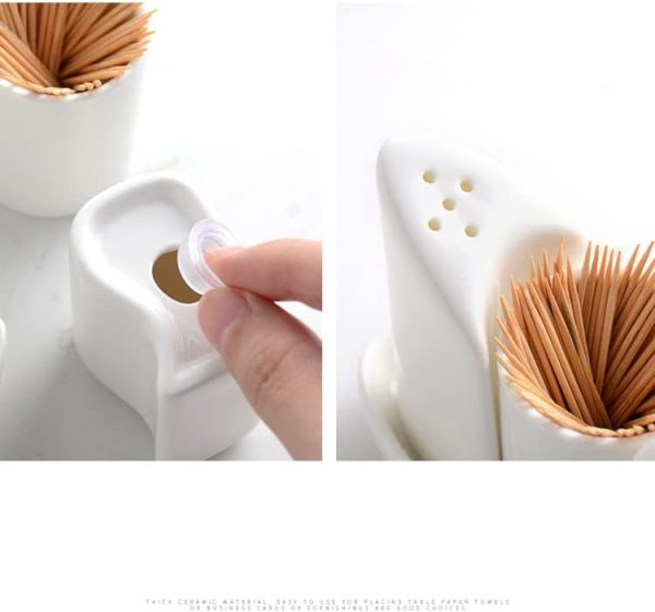 123Arts Ceramic Salt and Pepper Shaker Toothpick Holder with Tray, Set of 4 - Image 7