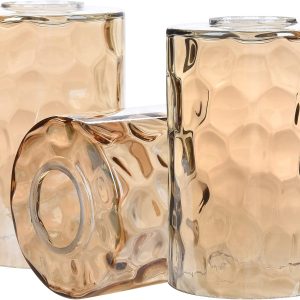 3 Pack Amber Hammered Glass Lamp Shade Replacement, 6" Tall, Water Ripple Cylinder Glass Lighting Fixture Lampshade Globe Cover for Chandelier Pendant Light Wall Sconce, 1-5/8 Inch Fitter