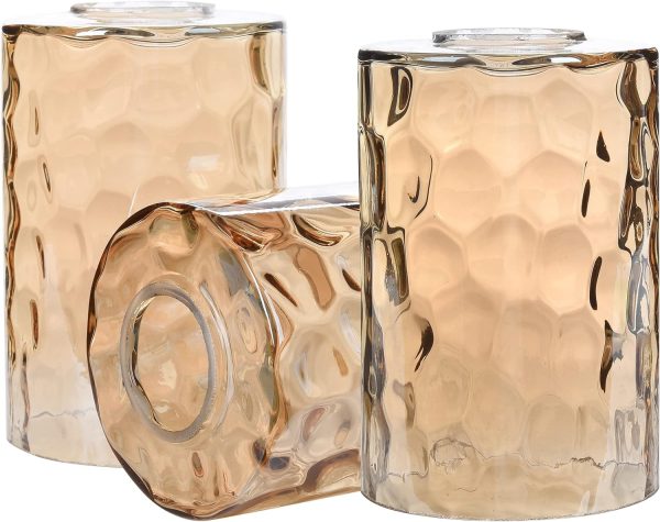 3 Pack Amber Hammered Glass Lamp Shade Replacement, 6" Tall, Water Ripple Cylinder Glass Lighting Fixture Lampshade Globe Cover for Chandelier Pendant Light Wall Sconce, 1-5/8 Inch Fitter