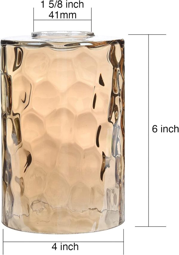 3 Pack Amber Hammered Glass Lamp Shade Replacement, 6" Tall, Water Ripple Cylinder Glass Lighting Fixture Lampshade Globe Cover for Chandelier Pendant Light Wall Sconce, 1-5/8 Inch Fitter - Image 3