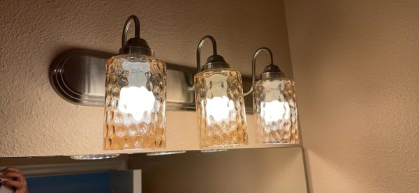 3 Pack Amber Hammered Glass Lamp Shade Replacement, 6" Tall, Water Ripple Cylinder Glass Lighting Fixture Lampshade Globe Cover for Chandelier Pendant Light Wall Sconce, 1-5/8 Inch Fitter - Image 5