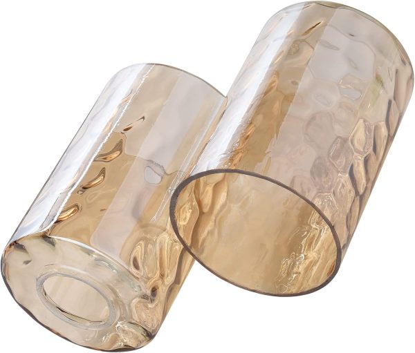 3 Pack Amber Hammered Glass Lamp Shade Replacement, 6" Tall, Water Ripple Cylinder Glass Lighting Fixture Lampshade Globe Cover for Chandelier Pendant Light Wall Sconce, 1-5/8 Inch Fitter - Image 7