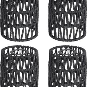4 Pack Rattan Lamp Shade, Small Boho Lamp Shades Replacement, 5.9in Height, 5in Diameter, 1.53in Fitter, Black CeIling Light Covers for Floor Lamps,Pendant Light,Chandelier,Wall Sconces Light Fixture