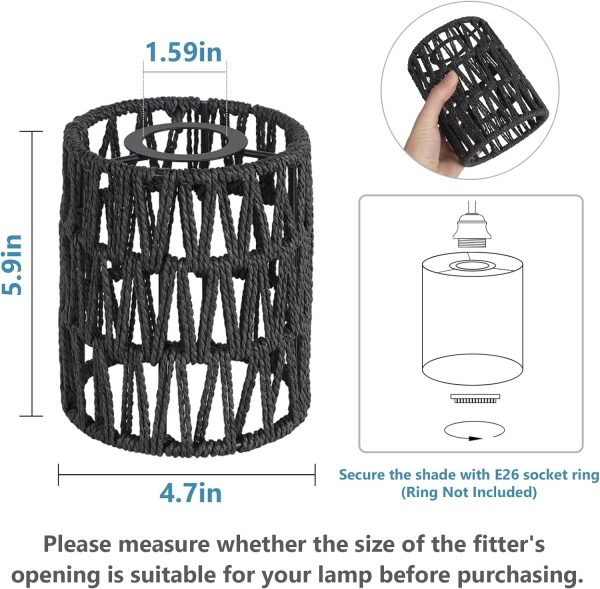 4 Pack Rattan Lamp Shade, Small Boho Lamp Shades Replacement, 5.9in Height, 5in Diameter, 1.53in Fitter, Black CeIling Light Covers for Floor Lamps,Pendant Light,Chandelier,Wall Sconces Light Fixture - Image 4