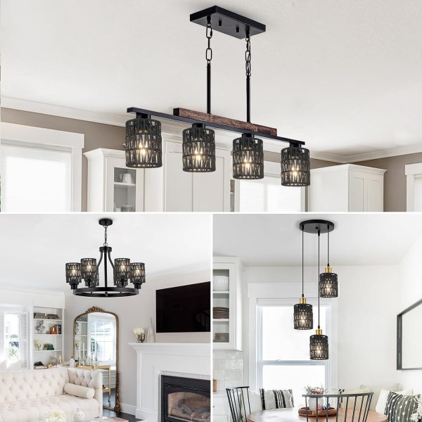 4 Pack Rattan Lamp Shade, Small Boho Lamp Shades Replacement, 5.9in Height, 5in Diameter, 1.53in Fitter, Black CeIling Light Covers for Floor Lamps,Pendant Light,Chandelier,Wall Sconces Light Fixture - Image 5
