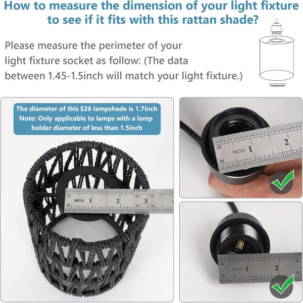 4 Pack Rattan Lamp Shade, Small Boho Lamp Shades Replacement, 5.9in Height, 5in Diameter, 1.53in Fitter, Black CeIling Light Covers for Floor Lamps,Pendant Light,Chandelier,Wall Sconces Light Fixture - Image 6