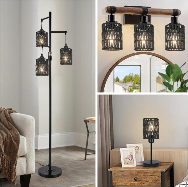 4 Pack Rattan Lamp Shade, Small Boho Lamp Shades Replacement, 5.9in Height, 5in Diameter, 1.53in Fitter, Black CeIling Light Covers for Floor Lamps,Pendant Light,Chandelier,Wall Sconces Light Fixture - Image 7