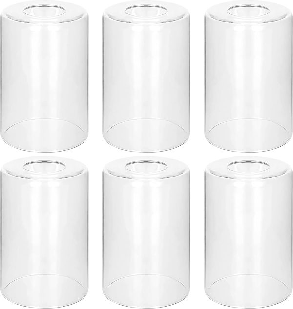 6 Pack Clear Glass Shades Replacement,5.51in Height,3.94in Diameter,1.65in Fitter,High Transmittance Cylinder Glass Lampshade Replacement for Pendant Light Floor lamps Chandelier Wall Sconces