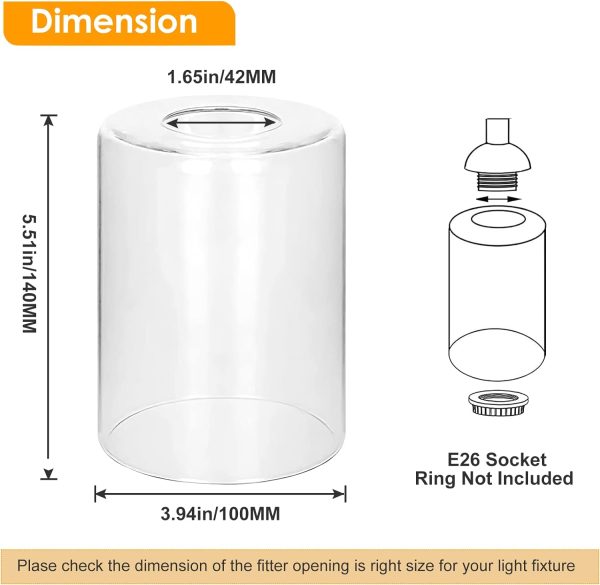 6 Pack Clear Glass Shades Replacement,5.51in Height,3.94in Diameter,1.65in Fitter,High Transmittance Cylinder Glass Lampshade Replacement for Pendant Light Floor lamps Chandelier Wall Sconces - Image 2