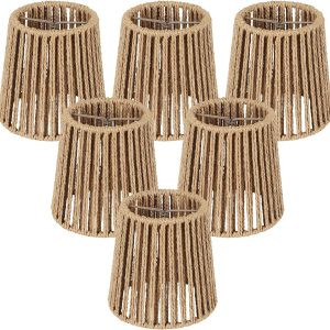 6 Pack Rattan Lamp Shade Clip On Bulb, Handwoven Barrel Chandelier Lampshade Replacement, Clip-on Small Lamp Shades for Vanity lighting Fixtures Table Lamp Floor Lamp Wall Sconces Pendant Light