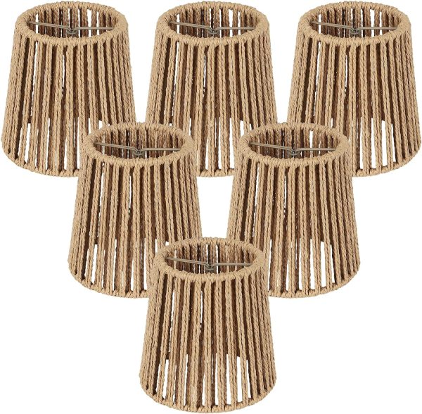 6 Pack Rattan Lamp Shade Clip On Bulb, Handwoven Barrel Chandelier Lampshade Replacement, Clip-on Small Lamp Shades for Vanity lighting Fixtures Table Lamp Floor Lamp Wall Sconces Pendant Light