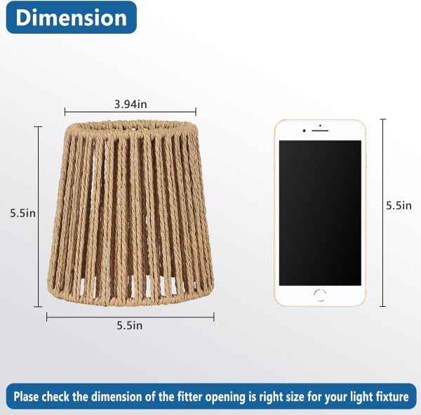 6 Pack Rattan Lamp Shade Clip On Bulb, Handwoven Barrel Chandelier Lampshade Replacement, Clip-on Small Lamp Shades for Vanity lighting Fixtures Table Lamp Floor Lamp Wall Sconces Pendant Light - Image 3