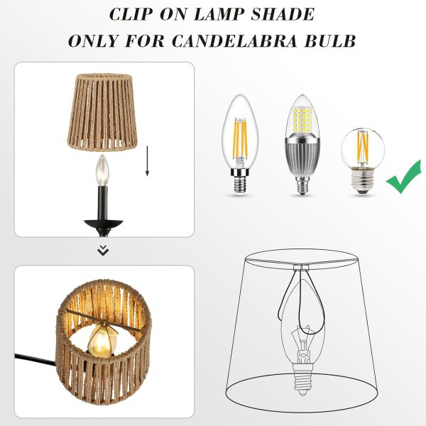 6 Pack Rattan Lamp Shade Clip On Bulb, Handwoven Barrel Chandelier Lampshade Replacement, Clip-on Small Lamp Shades for Vanity lighting Fixtures Table Lamp Floor Lamp Wall Sconces Pendant Light - Image 4