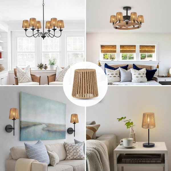 6 Pack Rattan Lamp Shade Clip On Bulb, Handwoven Barrel Chandelier Lampshade Replacement, Clip-on Small Lamp Shades for Vanity lighting Fixtures Table Lamp Floor Lamp Wall Sconces Pendant Light - Image 6