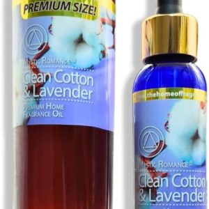8oz and 2oz Lavender Fragrance Oil Set by Mystic Romance (Two Bottles, one with Dropper) for Ultrasonic Diffuser, Oil Burners, and Potpourri (Pack of 2, Clean Cotton & Lavender)