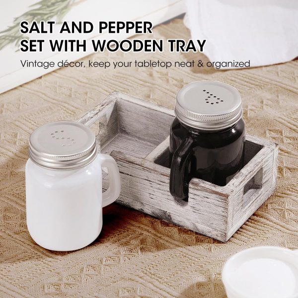 Aieve Salt and Pepper Shakers Set, Glass Salt Pepper Shaker with Wooden Holder Caddy, Black and White Farmhouse Kitchen Décor, 4 Ounce Capacity - Image 2