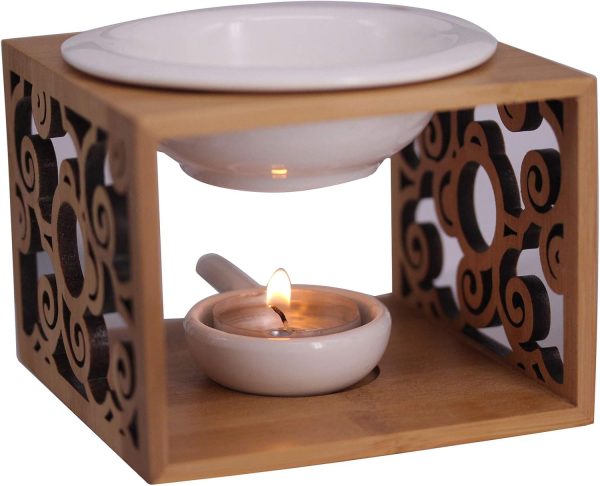 Ceramic Essential Oil Burner Diffuser,Hollowing Floral Tea Light Holder Aromatherapy Oil Warmer, Holiday Home Decoration Valentine (Auspicious Cloud) - Image 2