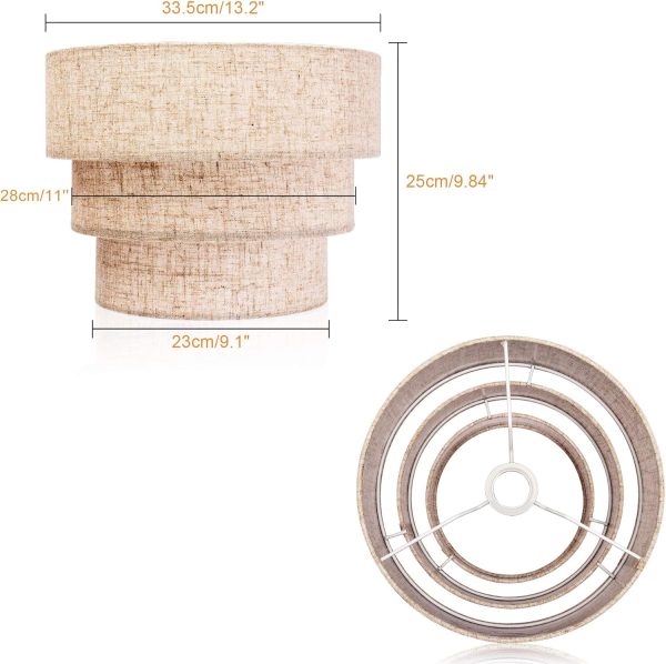 EDISLIVE 3-tier Drum Linen Lamp Shade for Pendant Lamp Floor Lamp Chandelier Replacement Shade Clip on Bulb Classic Round Lampshade Cover Only - Image 2