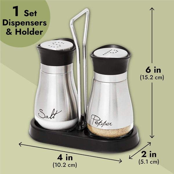 Juvale Stainless Steel Salt and Pepper Shakers Set with Holder, Refillable, Clear Glass Bottoms, Screw-Off Perforated "S" and "P" Caps for Kitchen Table Decor (4oz) - Image 5
