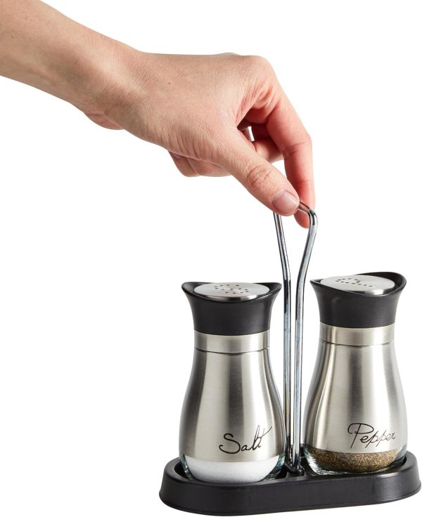 Juvale Stainless Steel Salt and Pepper Shakers Set with Holder, Refillable, Clear Glass Bottoms, Screw-Off Perforated "S" and "P" Caps for Kitchen Table Decor (4oz) - Image 7