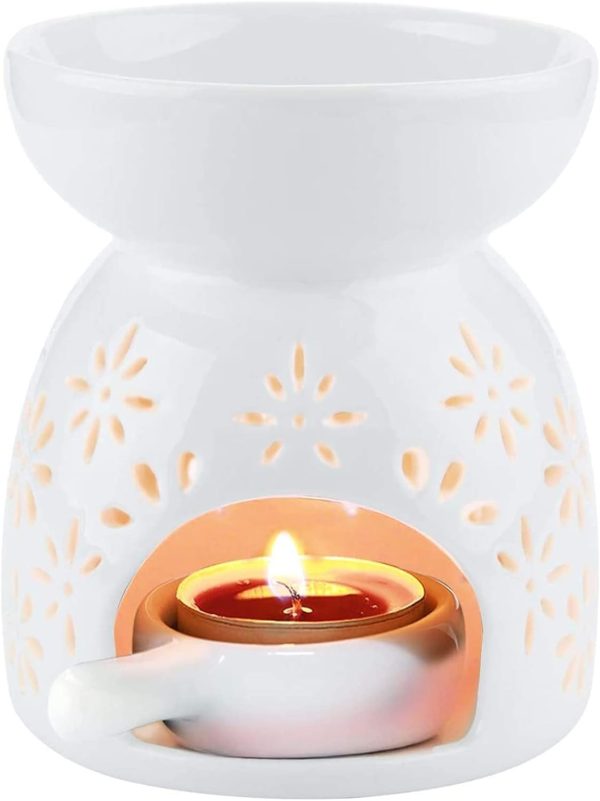 Minidiva Wax Melt Essential Oil Burner, Ceramic Aroma Burners Assorted Wax Warmer Aromatherapy Tarts Holder Candle Scented Diffuser, Valentines Day Hollowed Out Aromatherapy Stove（Akura） - Image 2