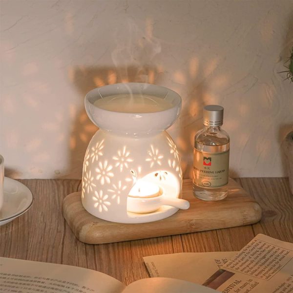 Minidiva Wax Melt Essential Oil Burner, Ceramic Aroma Burners Assorted Wax Warmer Aromatherapy Tarts Holder Candle Scented Diffuser, Valentines Day Hollowed Out Aromatherapy Stove（Akura） - Image 3