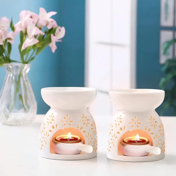 Minidiva Wax Melt Essential Oil Burner, Ceramic Aroma Burners Assorted Wax Warmer Aromatherapy Tarts Holder Candle Scented Diffuser, Valentines Day Hollowed Out Aromatherapy Stove（Akura） - Image 5