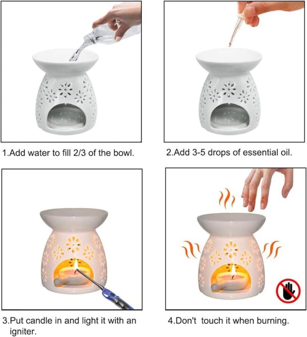 Minidiva Wax Melt Essential Oil Burner, Ceramic Aroma Burners Assorted Wax Warmer Aromatherapy Tarts Holder Candle Scented Diffuser, Valentines Day Hollowed Out Aromatherapy Stove（Akura） - Image 7