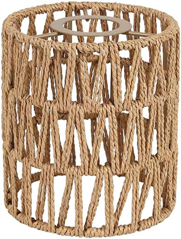 Rattan Lamp Shade Small Boho Shades Replacement 5.9"Height Pendant Sconce Shade Ceiling Fan Light Covers Cylinder Woven Lampshade for Floor Lamps Pendant Light Chandelier Wall Sconces Light Fixture