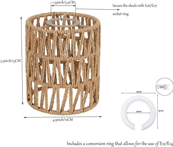 Rattan Lamp Shade Small Boho Shades Replacement 5.9"Height Pendant Sconce Shade Ceiling Fan Light Covers Cylinder Woven Lampshade for Floor Lamps Pendant Light Chandelier Wall Sconces Light Fixture - Image 2