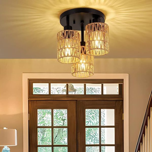 Rattan Lamp Shade Small Boho Shades Replacement 5.9"Height Pendant Sconce Shade Ceiling Fan Light Covers Cylinder Woven Lampshade for Floor Lamps Pendant Light Chandelier Wall Sconces Light Fixture - Image 3